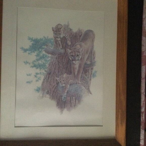 Vintage J Sharkey Thomas 1979 art print tiger and cubs in solid wooden frame - Picture 3 of 9